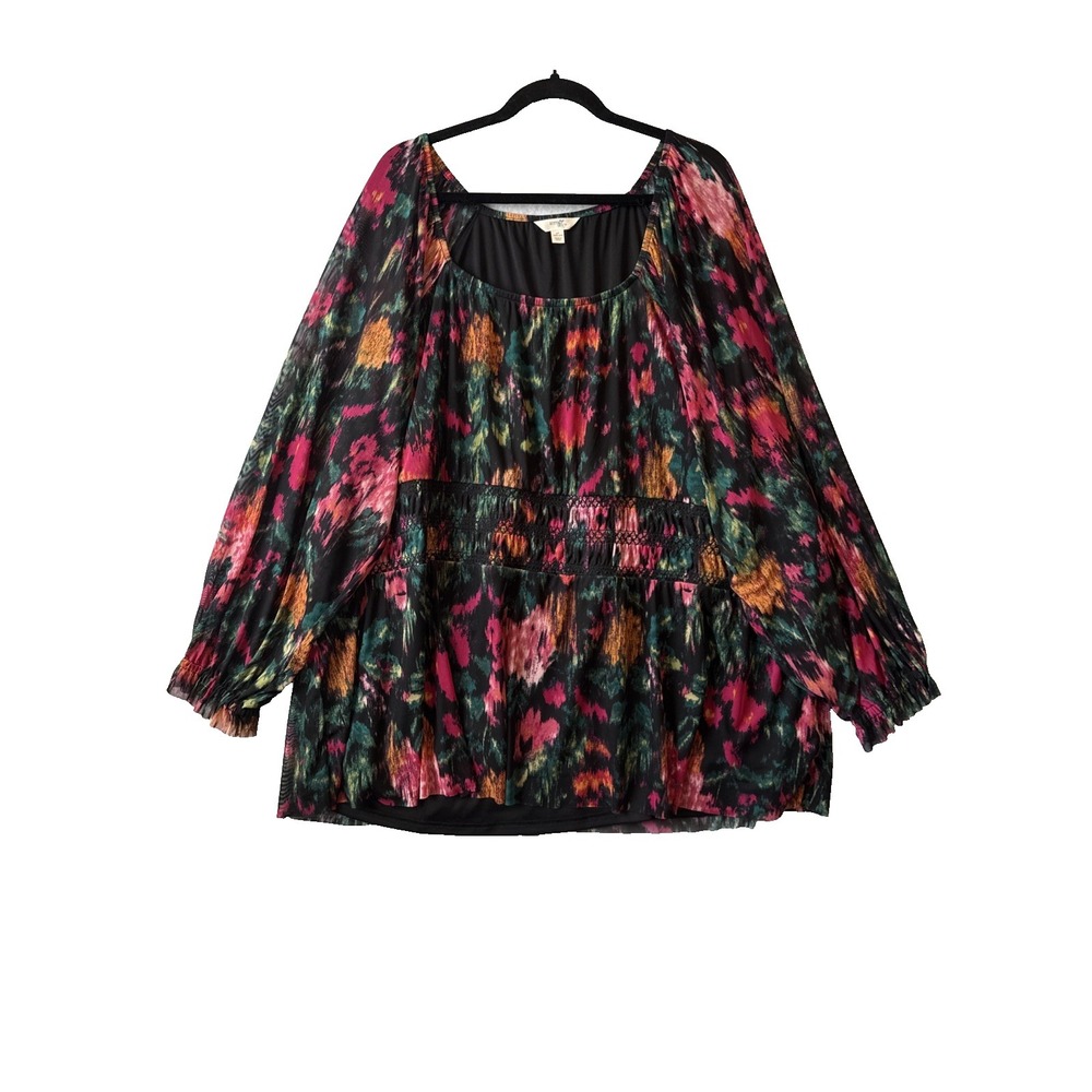 Terra & Sky Plus NWT Smocked Floral‎ Square Neck Boho Top 4X Whimsigoth Romantic